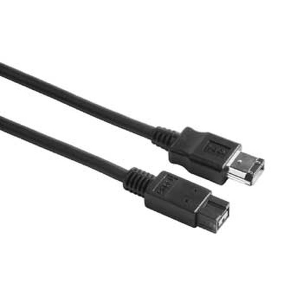 Hama IEEE 1394a 6-pin AV Plug - IEEE 1394b 9-pin AV Plug, 2 m 2m Black firewire cable