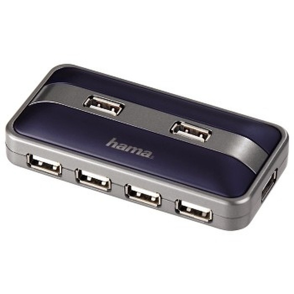 Hama USB 2.0 Hub 1:7, blue/anthracite Blue interface hub