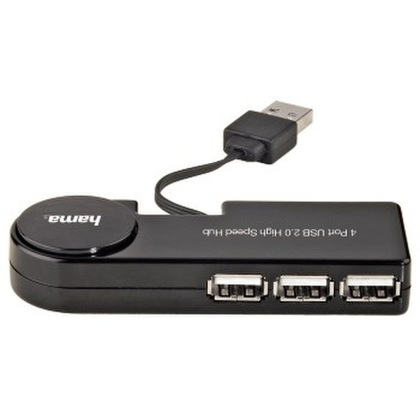 Hama USB 2.0 Hub 1:4, black Black interface hub