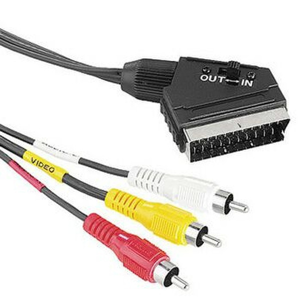 Hama Video Connecting Cable Scart Male Plug - 3 RCA Male Plugs, 1.5 m 1.5m SCART (21-pin) 3 x RCA Schwarz