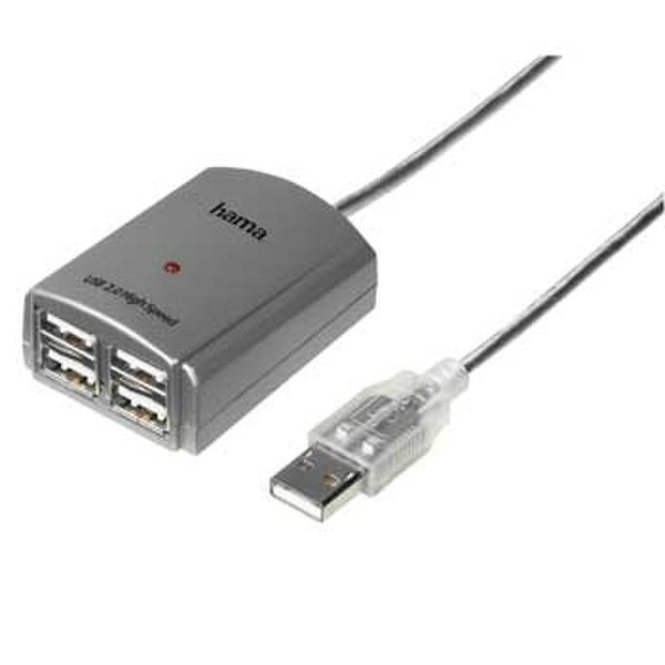 Hama USB 2.0 Hub 1:4 Compact, Silver 12Mbit/s Silver interface hub