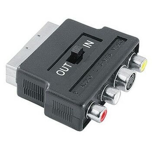 Hama Video Adapter 4-pin S-VHS Socket/3 RCA (phono) Jacks - Scart Plug S-Video/RCA SCART Black cable interface/gender adapter