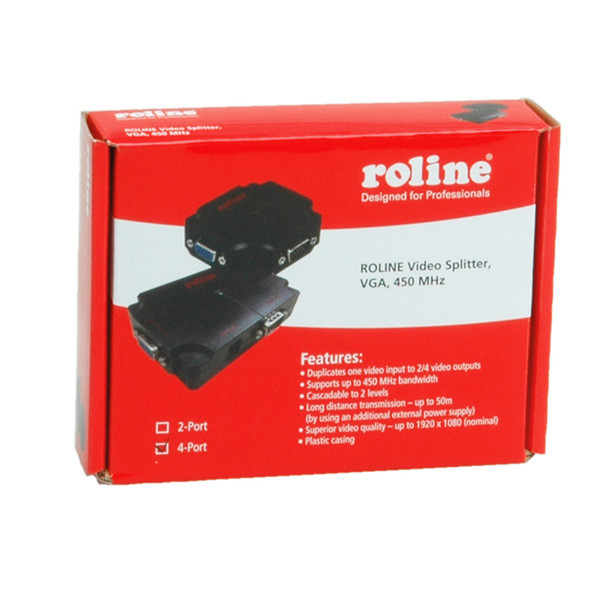 ROLINE VGA Video Splitter, 450MHz, 4-way видео разветвитель