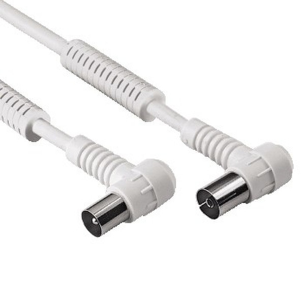 Hama Antenna Cable, With Iron Cores, Bent On Both Sides, 90 dB, 5 m 5m M F White coaxial cable