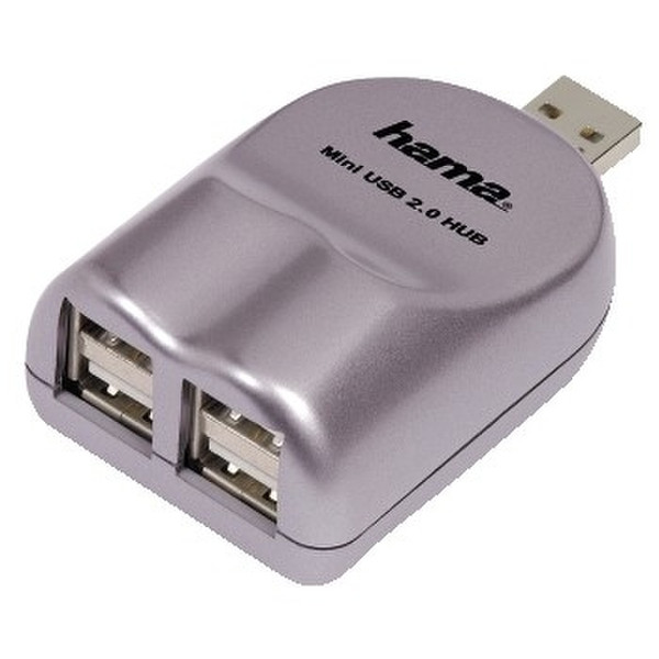 Hama Mini USB 2.0 Hub 1:4 480Мбит/с Cеребряный хаб-разветвитель