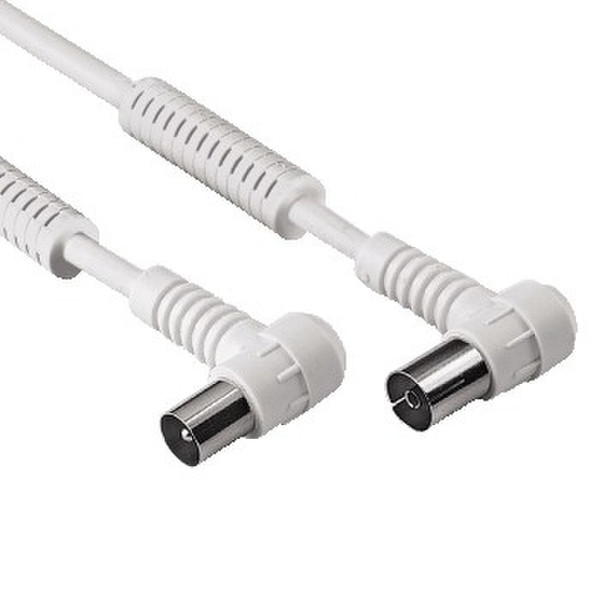 Hama Antenna Cable, With Iron Cores, Bent On Both Sides, 90 dB, 10 m 10m M F Weiß Koaxialkabel