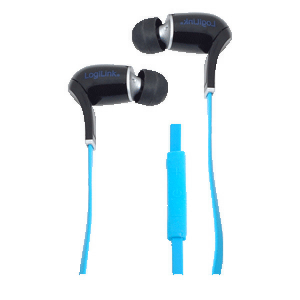 LogiLink BT0026 Binaural Ohrbügel, im Ohr Schwarz, Blau Mobiles Headset