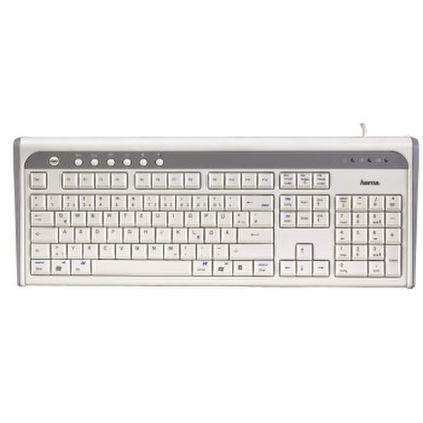 Hama Slimline Keyboard SL602 USB QWERTZ Белый клавиатура