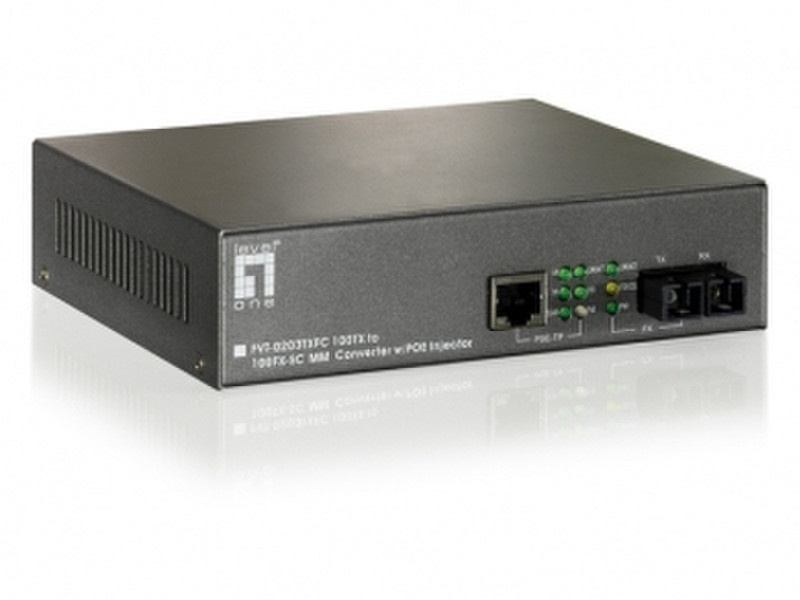 LevelOne 10/100BASE-TX to 100BASE-FX MMF SC PoE Converter, 15.4W Netzwerk Medienkonverter