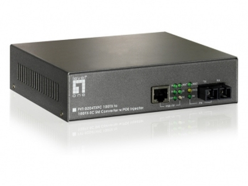 LevelOne 10/100BASE-TX to 100BASE-FX SMF SC PoE Converter, 20km network media converter