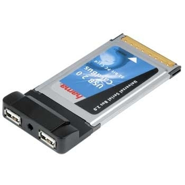 Hama USB 2.0 CardBus, PC Card, 2 ports Schnittstellenkarte/Adapter