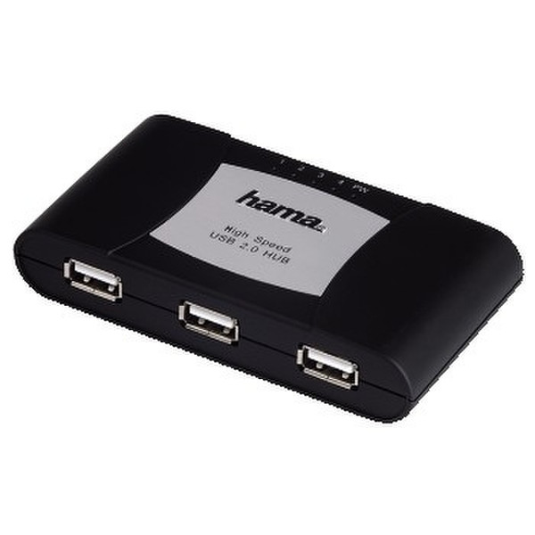 Hama USB 2.0 Hub 1:4, black/silver Black,Silver interface hub
