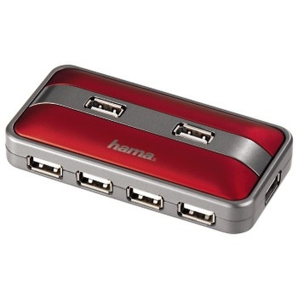 Hama USB 2.0 Hub 1:7, red/anthracite Red interface hub