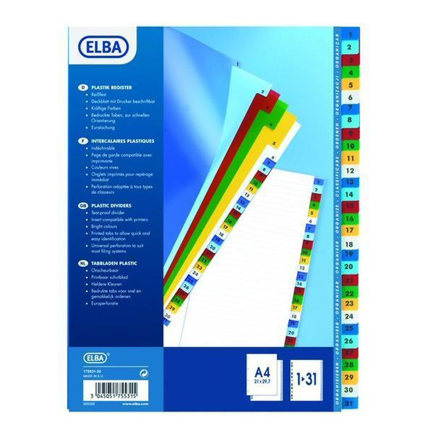 Elba 100204595 Polypropylene (PP) Mehrfarben 20Stück(e) Trennblatt