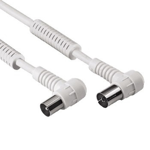 Hama Antenna Cable, w/ Iron Cores, Bent On Both Sides, 90 dB, 1.5 m 1.5m M F White coaxial cable