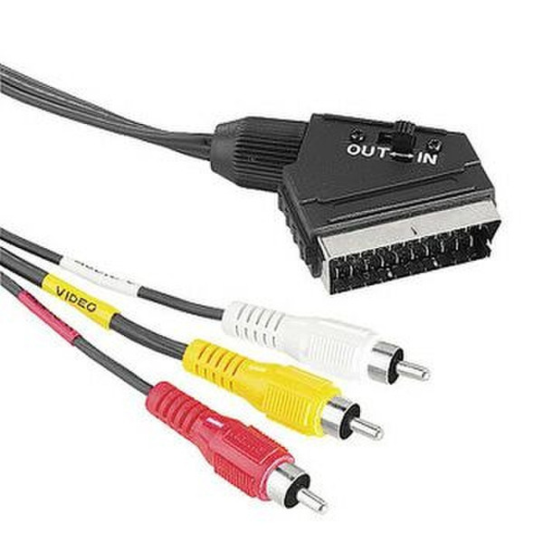 Hama Video Connecting Cable 1 Scart Male Plug - 3 RCA Male Plugs, 3 m 3m SCART (21-pin) 3 x RCA Schwarz