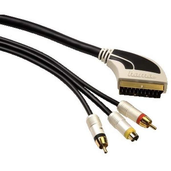 Hama Connection Cable Scart Plug (IN/OUT)-2 RCA Plug + S-Video, New Age, 2 m 2m SCART (21-pin) RCA + S-Video Schwarz