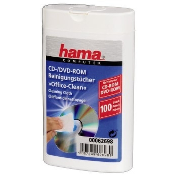 Hama CD-/DVD-ROM Cleaning Cloths, 100 pieces in dispenser CD's/DVD's Equipment cleansing wet & dry cloths