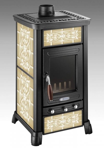 Olimpia Splendid Viva Mini Floreale freestanding Firewood Beige,Black stove