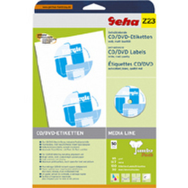 Geha Self-adhesive CD/DVD labels White Matte 50 Sheets