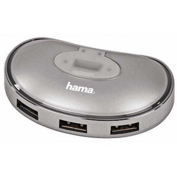 Hama USB 2.0 Hub 1:4, silver Cеребряный хаб-разветвитель
