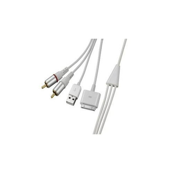 4XEM 4X30PINAUDIO 1.3m USB, 2x RCA 1 x 30 Pin Apple White mobile phone cable