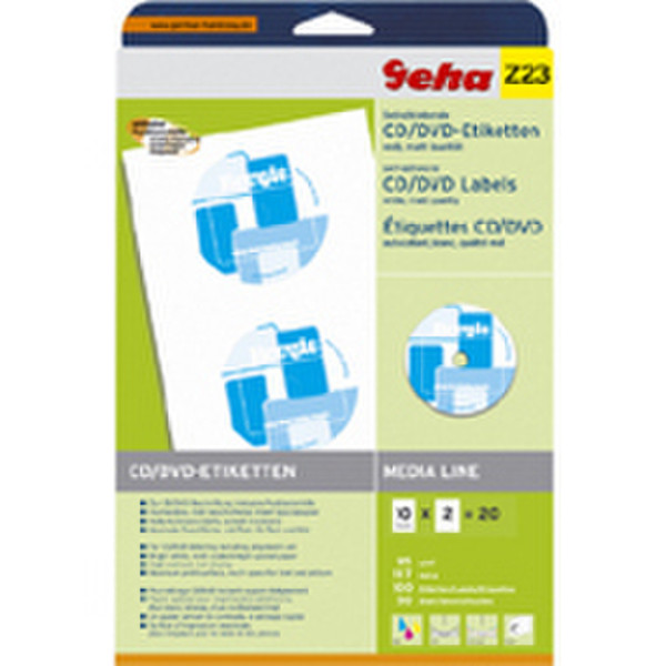 Geha Self-adhesive CD/DVD labels White Matte 10 Sheets