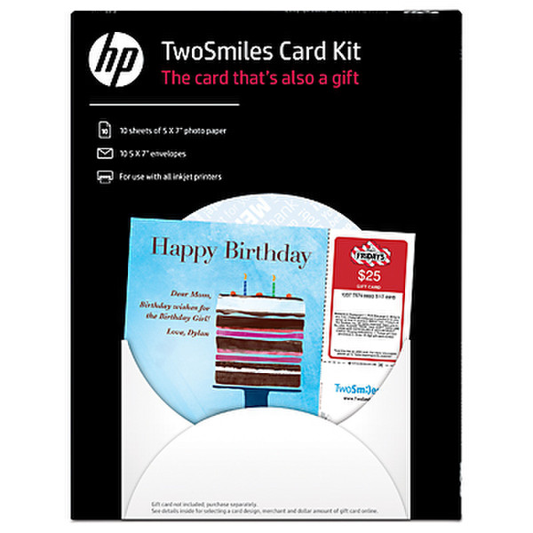 HP TwoSmiles Card Kit-10 sht/5 x 7-in with envelopes