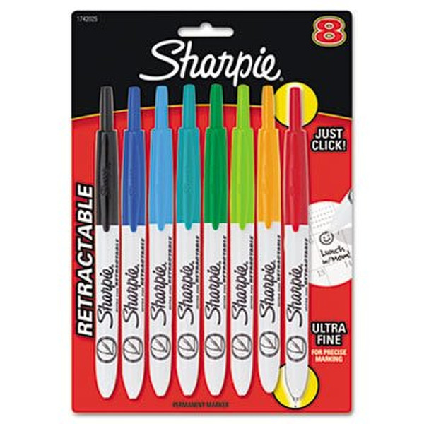 Sharpie Retractable Black,Blue,Green,Orange,Red 8pc(s) permanent marker