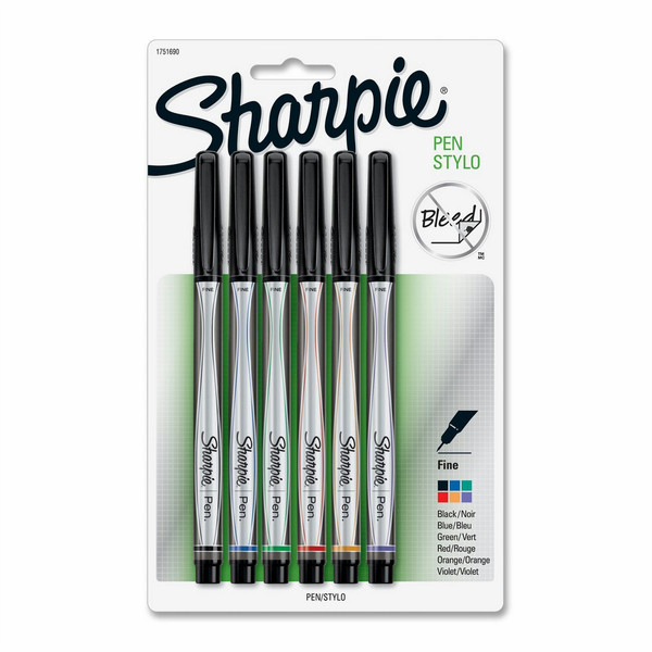 Sharpie Pen Черный, Синий, Зеленый, Оранжевый, Красный, Фиолетовый 6шт капиллярная ручка