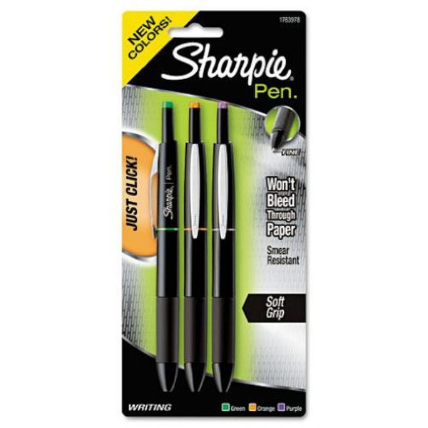 Sharpie Pen Retractable Green,Orange,Purple 3pc(s) fineliner