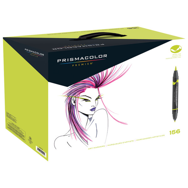 Prismacolor Premier Brush|Fine 156 set Тонкий кистевидный наконечник Бежевый, Черный, Синий, Коричневый, Зеленый, Серый, Оранжевый, Розовый, Пурпурный, Красный, Фиолетовый, Желтый 156шт маркер