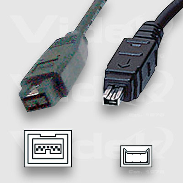 Videk 4 Pin M to 9 Pin M IEEE1394 Cable 2m 2m Schwarz Firewire-Kabel