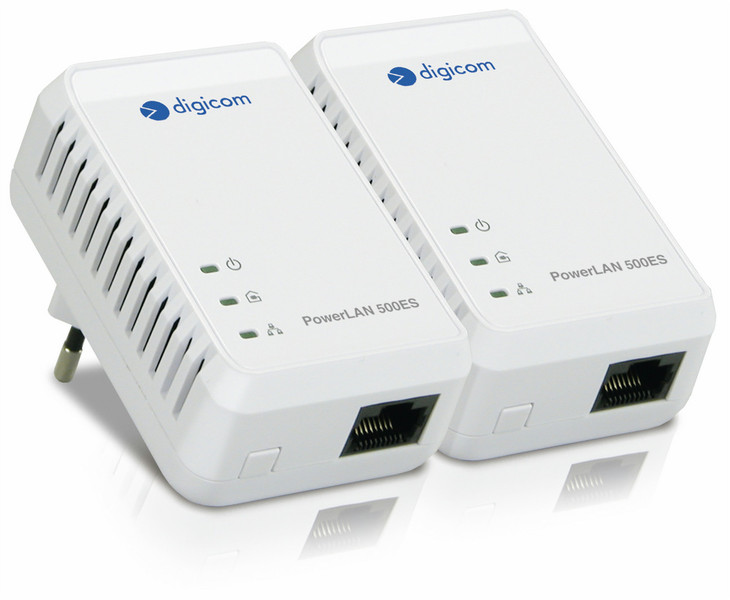 Digicom PL502E-A02 500Mbit/s Eingebauter Ethernet-Anschluss Weiß 2Stück(e) PowerLine Netzwerkadapter