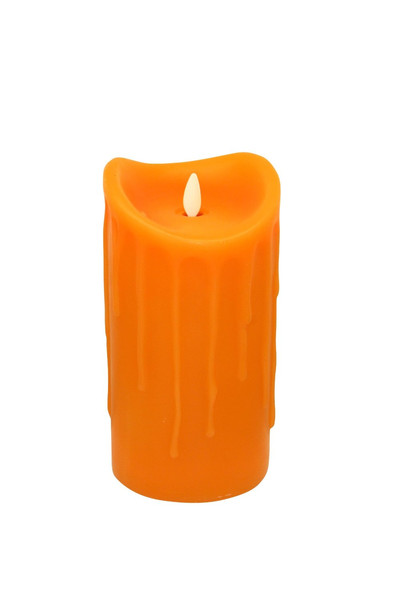 Tronje LED-Echtwachskerze mit "Flamme", Orange, 18cm, Wachstropfendesign