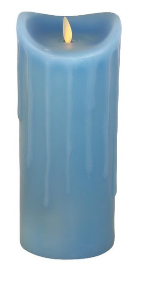 Tronje LED-Echtwachskerze mit "Flamme", Hellblau, 23cm, Wachstropfendesign