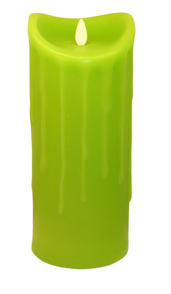Tronje LED-Echtwachskerze mit "Flamme", Hellgrün, 23cm, Wachstropfendesign