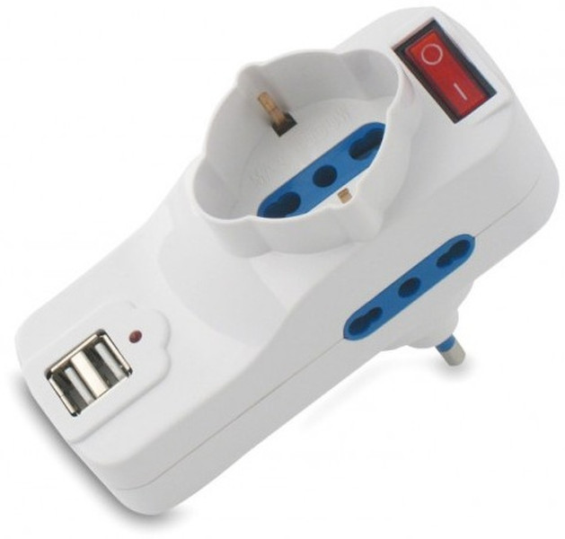 Techly Adapter with Rotating Plug 16A and 2 USB Ports IUPS-PCP-2R2U