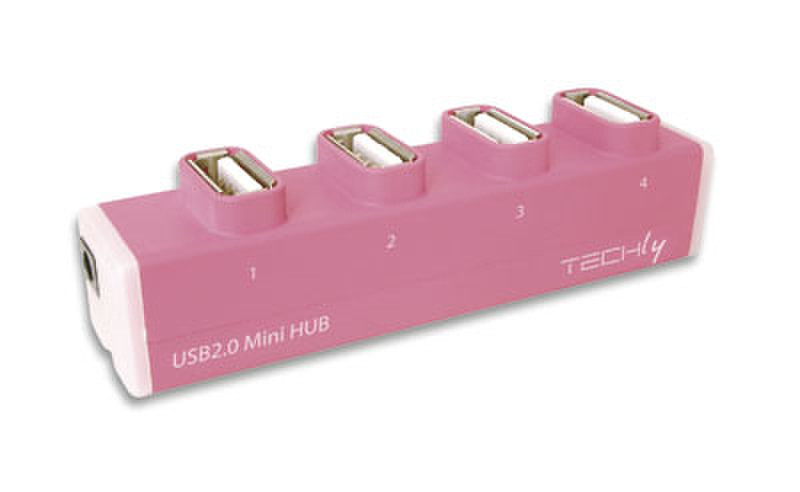 Techly Hub USB 2.0. 4 porte Leggero. rosa IUSB2-HUB4-201P
