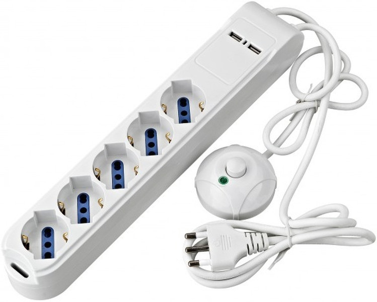 Techly IUPS-PCP-5FS 5AC outlet(s) 1.5m Weiß Verlängerungskabel