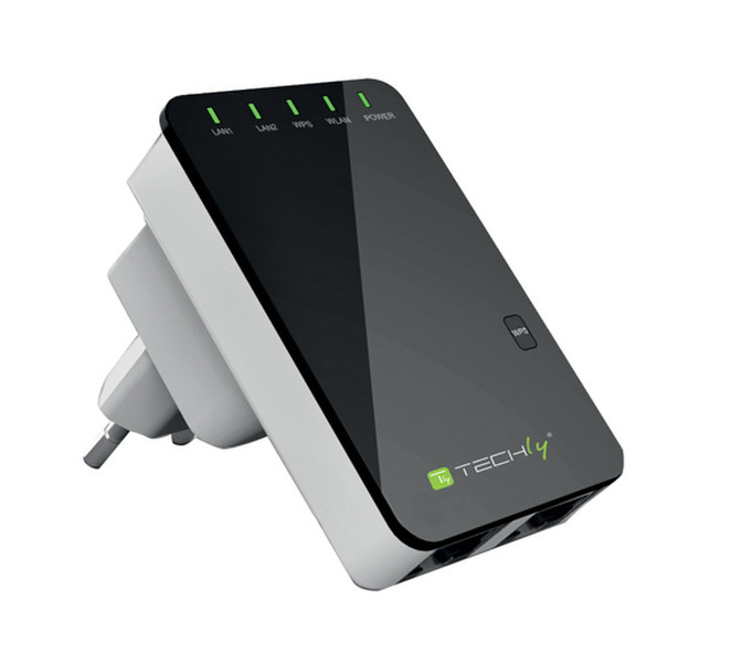 Techly I-WL-REPEATER2 Schnelles Ethernet Schwarz, Weiß WLAN-Router