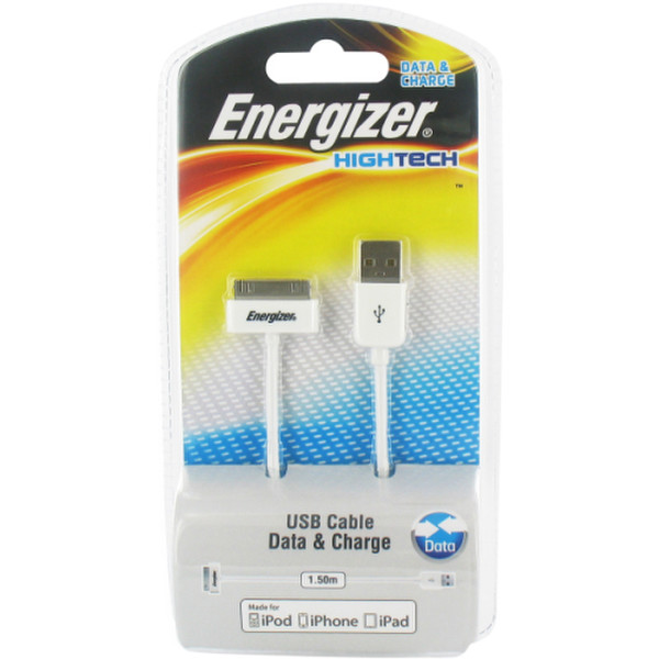 Energizer LCHEHUSBSYIP2 1.5m USB A Apple 30-p White USB cable