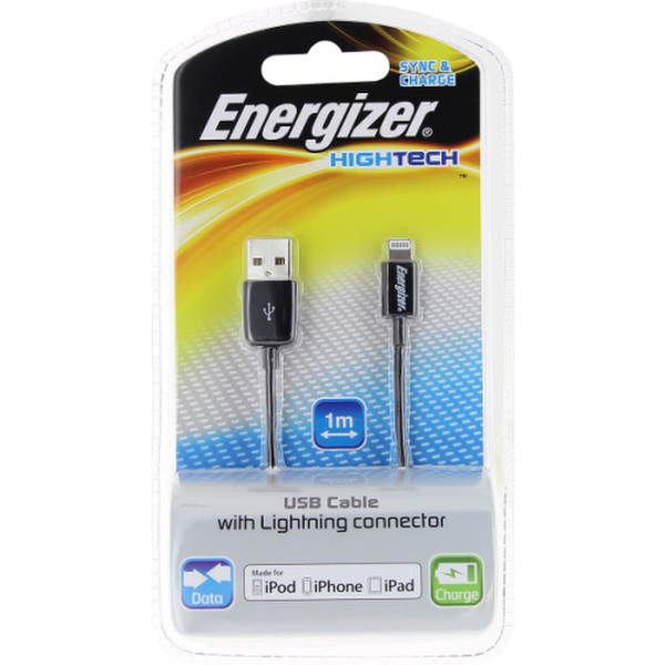 Energizer LCAEHUSYIPBK2 1м USB A Lightning Черный кабель USB