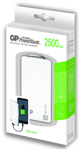 GP Batteries Portable PowerBank XPB28 Lithium Polymer (LiPo) 2500mAh White