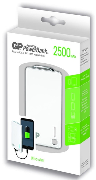 GP Batteries Portable PowerBank XPB28 Литий-полимерная (LiPo) 2500мА·ч Белый