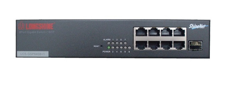 Longshine GSP8408+1 gemanaged L2 Gigabit Ethernet (10/100/1000) Energie Über Ethernet (PoE) Unterstützung Schwarz
