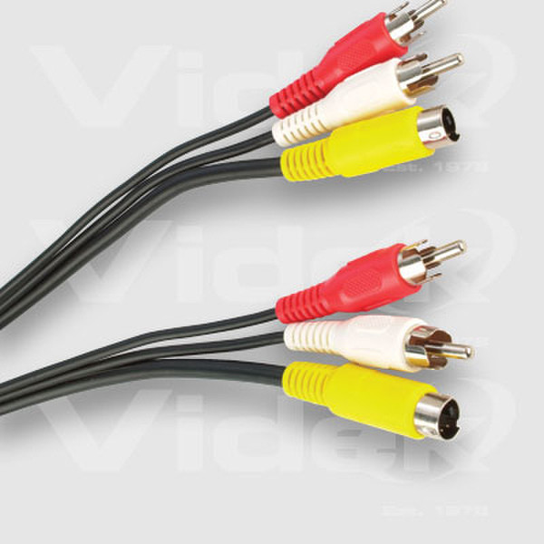 Videk S-VHS & 2 x Phono Plug to S-VHS & 2 x Phono Plug Cable - 1.5m 1.5m S-VHS + 2 x RCA Schwarz S-Videokabel