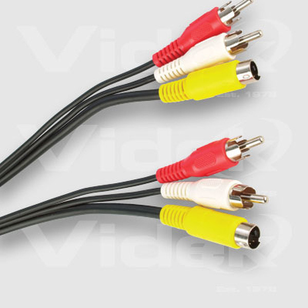 Videk S-VHS & 2 x Phono Plug to S-VHS & 2 x Phono Plug Cable - 10m 10m S-VHS, Phono Black S-video cable