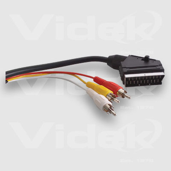 Videk Scart Plug to 3 Phono Plugs 3m 3m SCART (21-pin) Black