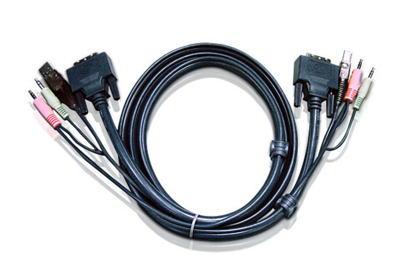 Aten 6ft USB DVI-D Single Link 1.8m Schwarz Tastatur/Video/Maus (KVM)-Kabel